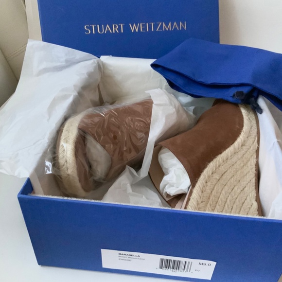 STUART WEITZMAN Marabella Basket Brown Suede Espadrille Wedges Mules Sandals 9 - Picture 6 of 8